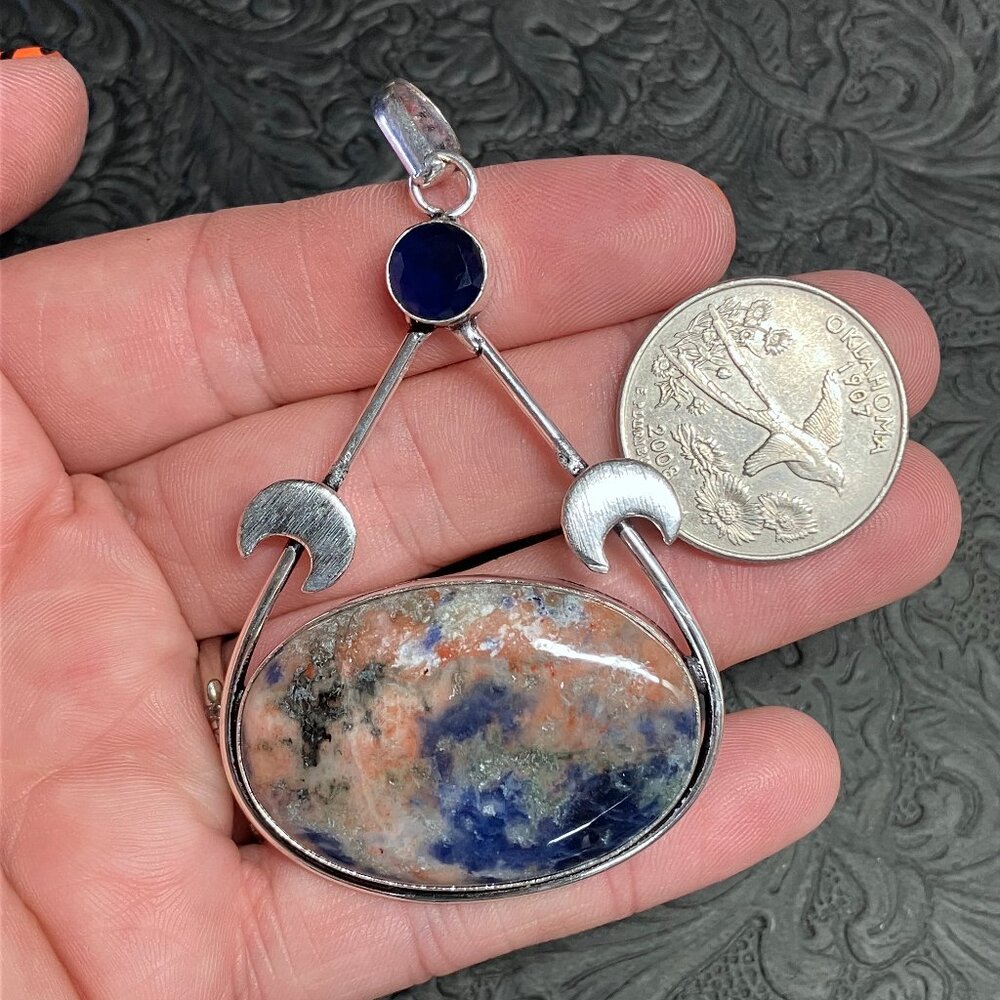 Sodalite Crescent Moon Pendant Stone Crystal Jewelry - Picture 5 of 6